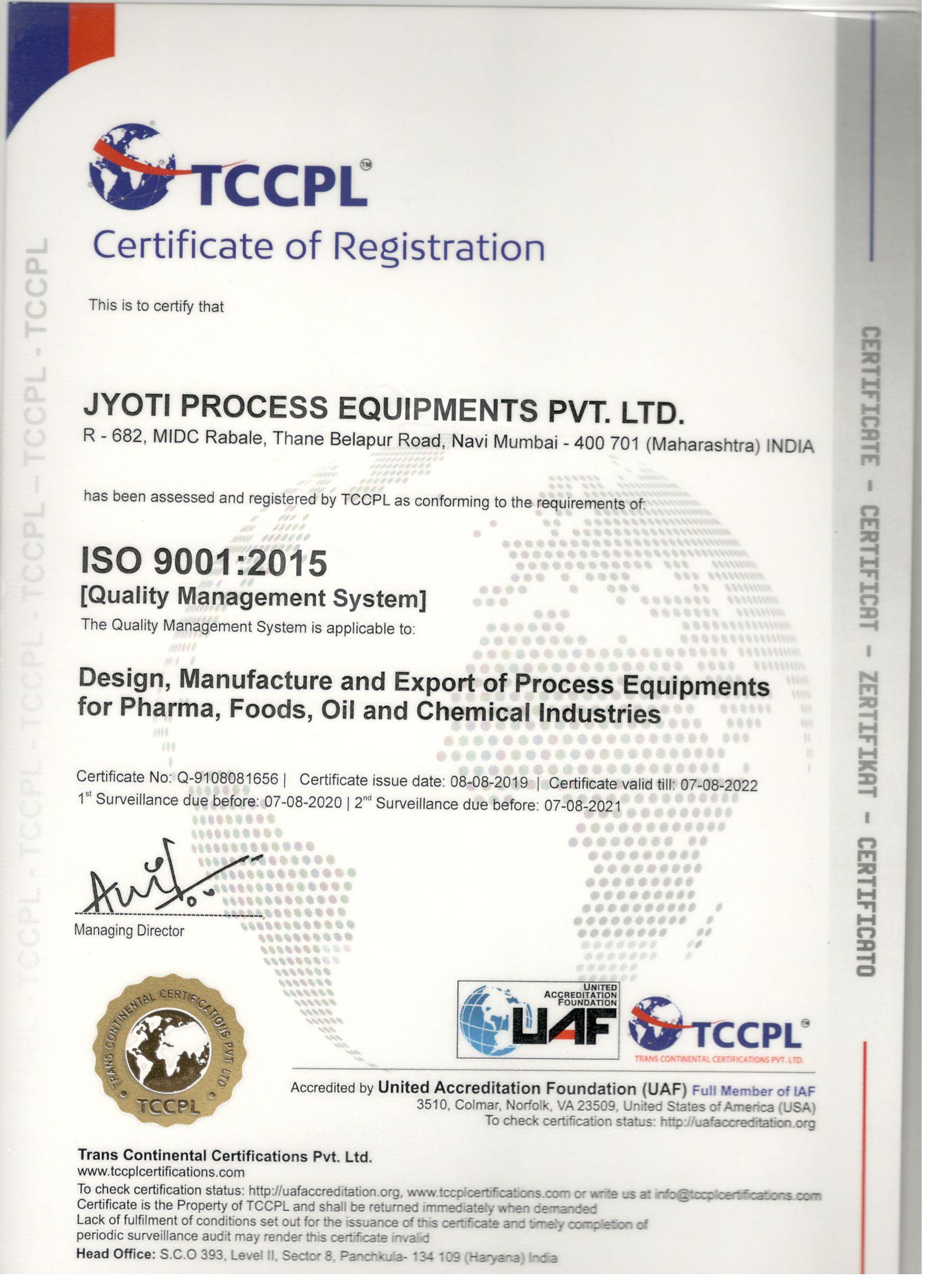 ISO CERTIFICATE JYOTI PROCESS